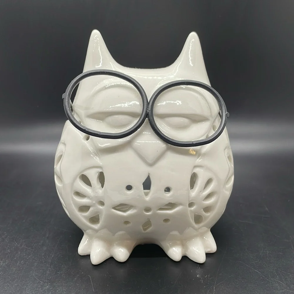 NWT Vintage Pier 1 Wise pointy ear Owl Glasses Tea Light Candle Holder